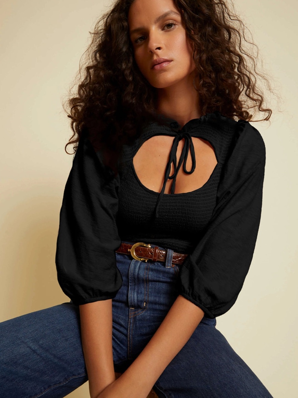 Nation Ltd Abrielle Top Jet Black Casual Boho Women’s Size XS